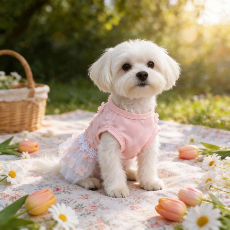 BJAYPET 春季/连衣裙,薄款公主风桃花裙,适合宠物,适合中小型犬,例如贵宾犬、泰迪熊等。 - 彩色 - 查看 1