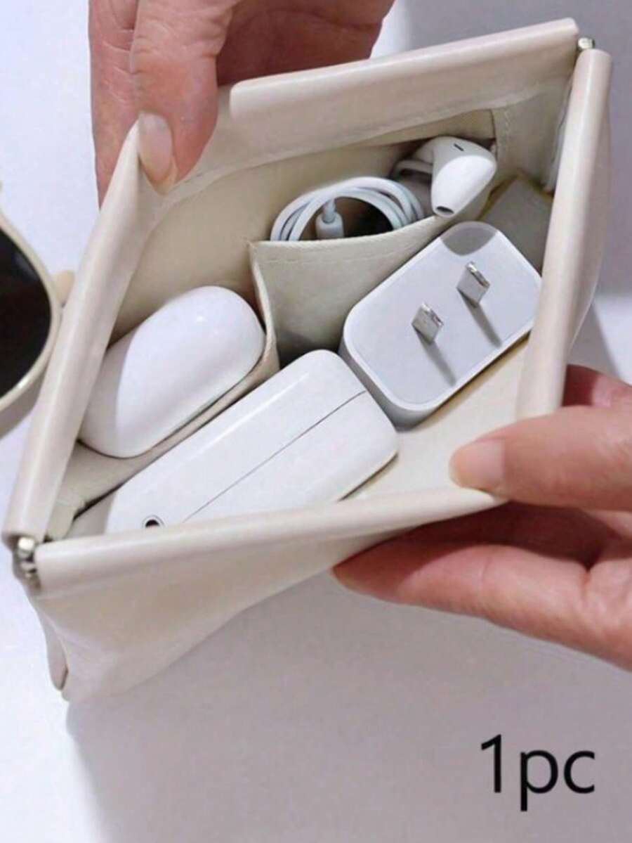 Túi đựng đồ/hộp sắp xếp màu trơn, túi đựng dây nguồn, hộp đựng cáp di động, hộp đựng cáp tai nghe tự đóng, hộp đựng mỹ phẩm và son môi, hộp đựng tiền xu và thẻ, hộp đựng trang sức và đồ dùng cá nhân khi đi du lịch, túi đựng băng vệ sinh mini, ví đựng tiền lẻ di động. - Màu be - Xem 1