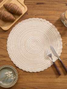1/4/6/12pcs Bohemian Woven Round Placemats, Solid Color Crochet Lace Anti-Slip Mats For Home Kitchen, Decor For Bowls, Plates, Cups, Suitable For Holiday Party, Birthday, Wedding (Multiple Colors) - Beige - View 1