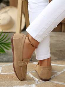 2026 New Women's Loafers, Suede Flat Design, Classic Strap Decoration, Essential For Daily Commuting, Comfortable And Stylish Casual Shoes, Suitable For Style-Conscious Women - Khaki - View 6