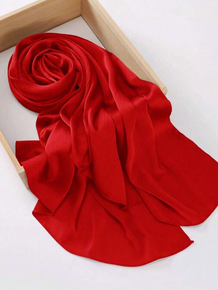 1 chiếc khăn trùm đầu bằng satin xếp ly dành cho nữ, thích hợp để sử dụng hàng ngày. - Đỏ - Xem 1