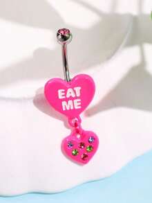 1 chiếc mặt dây chuyền hình trái tim màu hồng tinh tế "EAT ME" phong cách Y2K, trang sức xỏ rốn cá nhân hóa dành cho nữ. - Hồng - Xem 2