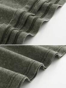 SpringSummer American Retro Sporty Style Chicago Cubs Pattern T-Shirt With Printed Pattern 230g Water Washed Black Aging Craftsmanship To Cover Meat And Look Thin Shoulder Short Sleeve Men - 軍綠色 - 查看 5