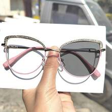 1 Pair Women's Multi-Color Cat Eye Metal Frame Rhinestone Retro Minimalist Personalized Spring Leg Fashion Daily Wear Non-Prescription Glasses - Multicolor - View 7