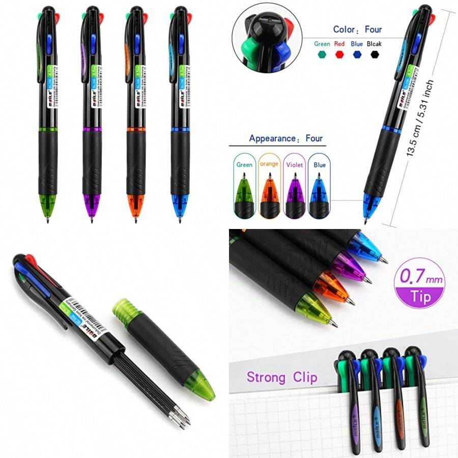 4 Pack Multicolor Ballpoint Pens 4-In-1 0.7mm Colored Retractable Ballpoint Gift Pens For Office School Supplies Students Gift - 4 - Xem 1