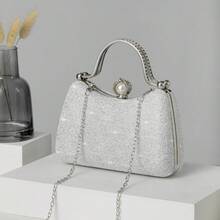 Mini Elegant Lace Pearl Rhinestone Box Clutch Bag, Suitable For Wedding And Evening Party - Silver - View 6