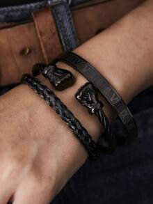 3pcs Stainless Steel Imperial Crown Bracelet, Men's Gold Roman Numeral Adjustable Cuff Bracelet, Luxury Jewelry Gift, Gold/Silver/Black, Waterproof, Sweat-Proof, Hypoallergenic, Fade-Resistant - Sztz025 - View 4