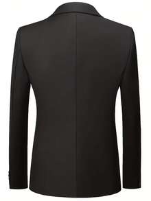 2pcs Men's Single-Breasted Suit Set: Jacket And Pants - Black - View 2