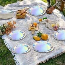 5个银色纸盘，一次性餐具，派对餐盘，适合生日派对、婚礼、母亲节等场合 - 彩色 - 查看 6