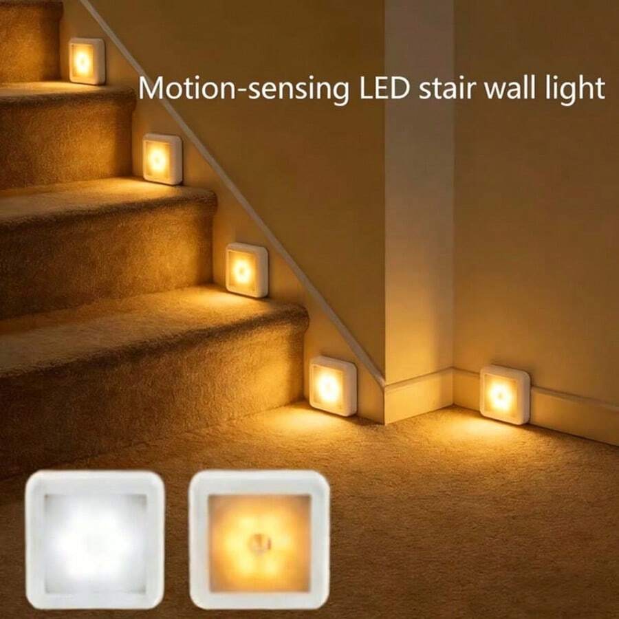 1/2 pièces Applique murale LED avec détecteur de mouvement et capteur PIR intelligent, éclairage d'escalier, lampe murale de décoration intérieure blanc/chaud, veilleuse sans fil à piles, 6 ampoules LED, adhésif double face portable, convient pour armoire, couloir, placard, cuisine, chevet, salon, chambre, salle de bain, bureau, jardin, camping, piscine, balcon