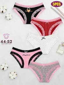 5pcs Summer Cotton Lace Thongs, Hilos De Mujer, Ropa Interior Para Mujeres, Underwear Women, Breathable For Sleep, Yoga & Daily Wear - 多色5件套裝 - 查看 3