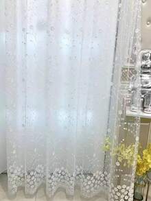 2pcs White French Delicate Sweet Tiny Floral Milk Silk Embroidered Sheer Curtain, Pastoral Style, Suitable For Living Room, Bedroom, Balcony, Office, Home Decor, All Season - White - View 4