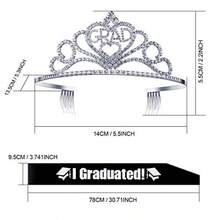 2026 Graduation Tiara With Sash For Women Glittered Metal Princess Grad Crown Cap Headbands And Grad Sash For Graduation Party Favors Black - As Pic - View 2
