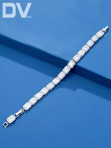 DV JEWELRY 1 件女士奢华方晶锆石镀白金手链，优雅珠宝礼物，适合约会、婚礼、宴会、周年纪念 - 白色 - 查看 2