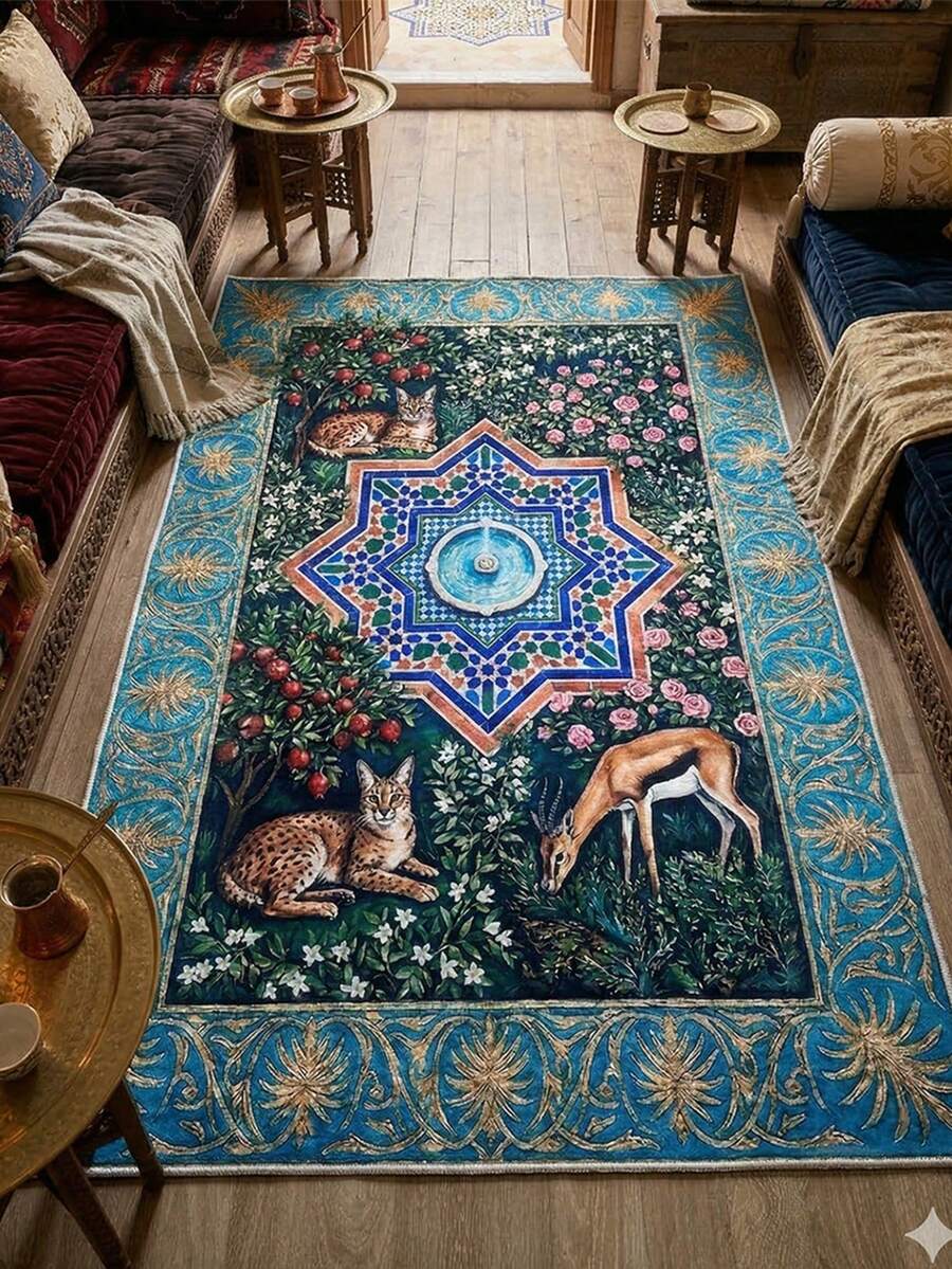 Modern Boho Ethno Print Non-Slip Carpet for Living Room, Bedroom & Minimalist Home Decor ,Vintage Ethno SRug 80x200 cm, 80x300 cm,100x200 cm, 120x180 cm - 寶藍色 - 查看 1