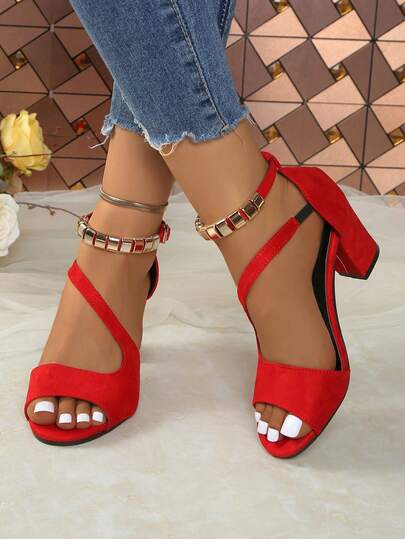 Wide Fit Women's High Heel Sandals, Chunky Heel Open Toe Casual Shoes, Plus Size Versatile Dress Shoes For Party