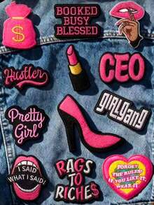 6/12pcs Personalized Girl Letter & Red Lip High Heel Embroidery Heat Transfer Patches DIY Clothing Iron-On Patches Suitable For Backpacks, Jackets, T-Shirts, Hats, Dresses - Multicolor - View 11