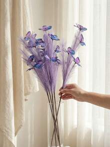 1/3/6 Stück lila künstliche Schmetterlings-Blumen, Schmetterlinge und Federn, 4 realistische 3D-Schmetterlinge, Heimdekoration geeignet für Vasen, Blumenarrangements, Hochzeit, Zuhause, Büro, Party-Dekoration, Muttertags-Geschenk - Verschiedenfarbig - Übersicht 3