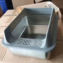 Stainless Steel Semi-Enclosed Cat Litter Box With Lid, Top Entry Design, Anti-Splash, High Fence, Pet Supplies - Multicolor - View 9