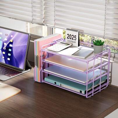 4-Tier Desk Paper Organizer With Magazine Rack, Multi-Functional Desktop File Holder & Workspace Organizer For Office Supplies (Black)