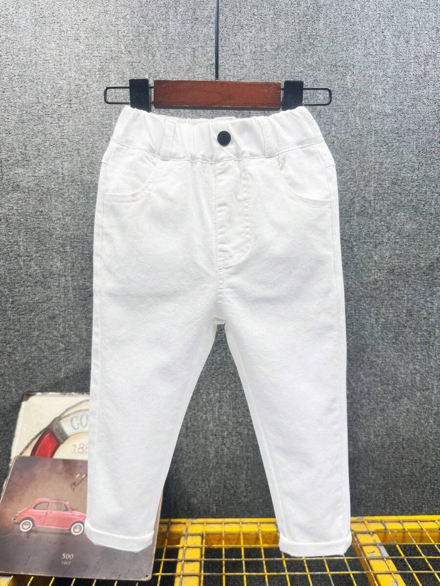 男女童休闲弹力腰修身裤，适合所有季节 - 白色 - 查看 1