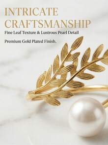 Luxurious Golden Leaf And Pearl Napkin Rings - Set Of 6, Exquisite Laurel Wreath Design Napkin Holders For Weddings, Holidays, & Fine Dining Table Settings - White Pearl - View 6