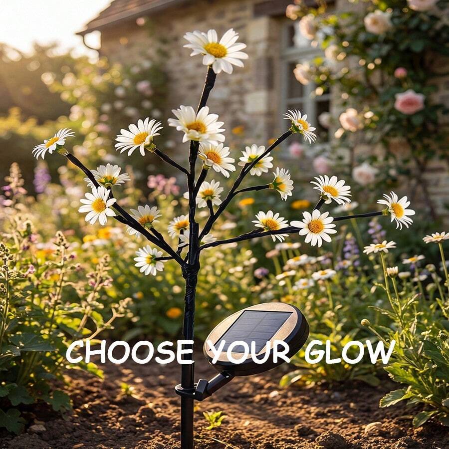 Solar betriebener Herbst Gänseblümchen Baum Lichterkette, wasserdichte LED Birkenbaum Lampe mit romantischer warmer Ambiente Beleuchtung, ideal als Garten Terrassen Deko Geschenk für Erntedankfest, Halloween, Herbst Hochzeit - Gänseblümchen - Übersicht 1