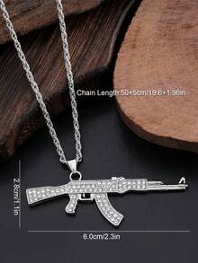 1 Piece - Punk Hip Hop Necklace, Full Diamond Assault Rifle Necklace, Creative And Unique Gun AK Necklace, Men's Fashion Hip Hop Pendant Necklace - Multicolor - View 2