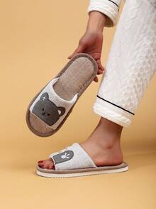 Cartoon süße Damen Hausschuhe, saugfähige Leinen Hausschuhe, Sommer offene Zehe Slip-On Sandalen für Frauen - Grau - Übersicht 3