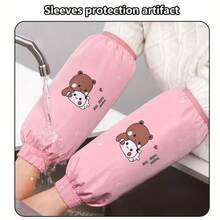 2 đôi găng tay dài tay hình gấu hoạt hình dễ thương, chống thấm nước và dầu mỡ, mềm mại, hợp vệ sinh, dễ làm sạch và bền, bảo vệ cánh tay của bạn. Có thể giặt máy. Được làm từ chất liệu PVC bền, thích hợp cho việc dọn dẹp nhà bếp và nhà cửa, vệ sinh nhà và làm vườn. - Một kích cỡ phù hợp cho tất cả - Xem 3