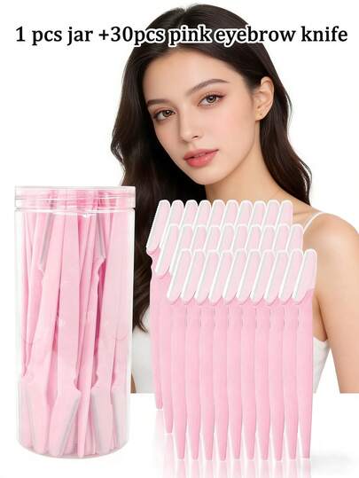 Set de 30 piezas de Maquinilla de afeitar y rasuradora de cejas color rosa claro, Recortadora y rasuradora de cejas, Herramientas de exfoliación y eliminación del vello, Kit de aseo corporal y facial con cuchillas de mango largo y cubierta de precisión, Adecuado para mujeres de viaje