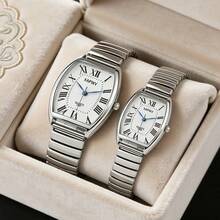 XAPWV Đồng hồ đôi dây đeo co giãn, mặt số La Mã hình thùng, đồng hồ đeo tay thời trang tối giản dành cho nam và nữ. - Nhiều màu - Xem 7