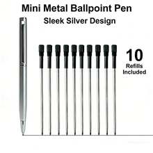 Bolígrafo de bola de metal de acero inoxidable mini con 10 cartuchos de repuesto, bolígrafo portátil de tamaño de bolsillo, adecuado para billetera, regreso a la escuela - Bolígrafo con 10 recambios - Ver 6