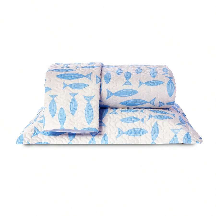Double Bedspread Coverlet, Standard Size, 3 Pieces, Printed, 180 Thread Count - Sardine - View 1