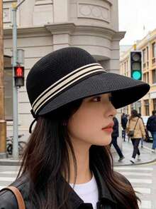 新款女士春夏宽檐帽，带头带，时尚百搭，户外旅行防晒 - A - 查看 8