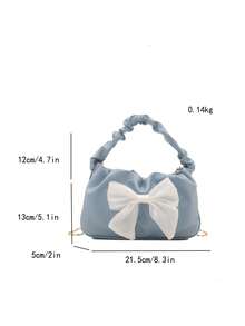 Modische plissierte halbmondförmige Damen-Handtasche, Seidenschal-Schleifen-Dekoration, Metall-Kettenschulterriemen, Schulter- oder Umhängetasche in Wolkenform, perfektes Valentinstags-Geschenk für Frauen, Damen-Handtasche mit Schleifen-Dekoration - Babyblau - Übersicht 9