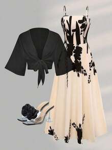 2 Pieces Women's Floral Chiffon Dress & Elegant Romantic Date Outfit Summer Spring - 彩色 - 查看 13