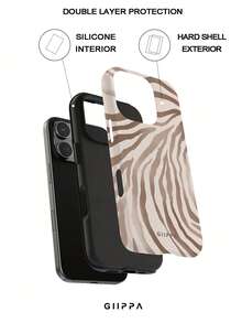 GIIPPA Zebra Pattern Beige Zebra Print Phone Case - Durable, Anti-Drop, Waterproof, Glossy Finish, Elegant Abstract Tough Case Compatible With IPhone - Brown - View 2