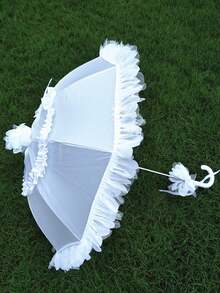 1把女士洛丽塔蕾丝边白色蕾丝阳伞，新娘婚礼伞 - 白色 - 查看 4