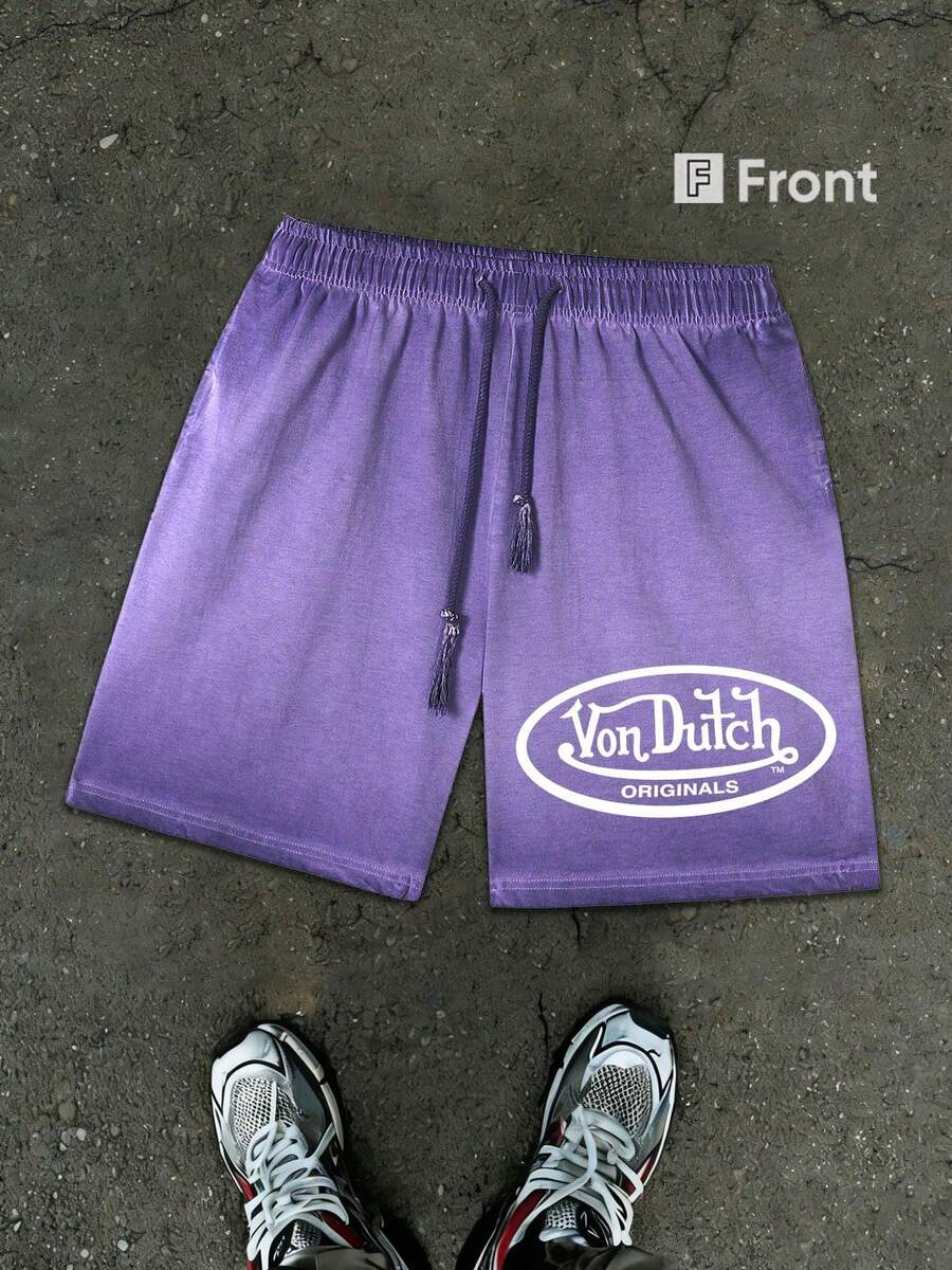 Men's Street Style Printed Drawstring Waistband Shorts, Vintage Distressed And Washed Shorts, Made Of Washed And Distressed Material, Featuring Cool Patterns, Comfortable Quality, And Multiple Color Options. Men's Shorts. - Mauve Purple - View 1