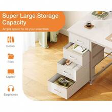 Computer Desk With Drawers, 140x48cm Modern Office Desk With Storage, Small Study Table Home Office, White - White - View 5