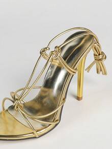European And American Fashion Gold High Heels, New Summer One-Strap Thin Heel Gold Elegant Lady-Like Roman Sandals, Party Wear - Gold - View 5