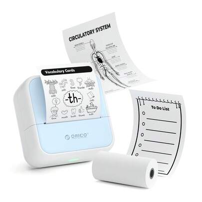  ORICO-Multifunctional Mini Portable Printer,Label Maker,Mini Portable Thermal Printer, With Rolls Thermal Paper, Supports Photo & Label Printing, Bluetooth Inkless Printer, For Printing Images, Photos, Journals, Suitable For Back To School DIY.