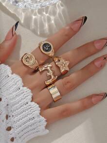 Bộ 5 chiếc nhẫn pha lê hình học, bộ nhẫn hợp kim phong cách tối giản cá nhân hóa kiểu retro. - Chiếc nhẫn đơn giản và thanh lịch - Xem 9