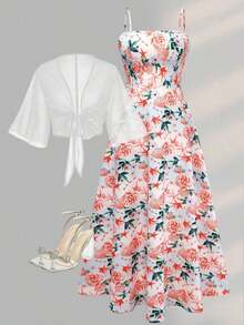2 Pieces Women's Floral Chiffon Dress & Elegant Romantic Date Outfit Summer Spring - Nhiều màu 2 - Xem 2