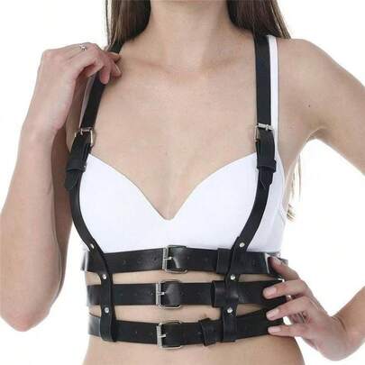 1pc Women's Black Punk Waist Cincher Corset Backless Bustier Bodysuit Strap Fashion Body Shaper Sexy Suspender Waist Belt Solid Color PU Leather
