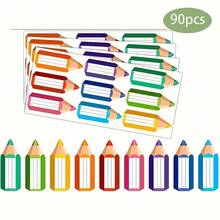 90pcs Of 9.14x3.05 Cm Colored Pencil Name Label Stickers - Student Desk Pencil-Shaped Classroom Name Tag Stickers, Suitable For Teacher Supplies - Multicolor - View 2