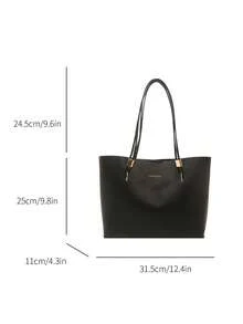 New Arrival Solid Color Luxury Minimalist Versatile Women Shoulder Tote Bag - Black - View 3