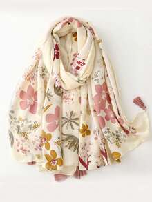 1pc Simple Cotton & Linen Printed Scarf, New Women's Silk Scarf, Spring/Summer Sunscreen Beach Shawl, Fashion Headscarf, Long Scarf Shawl For Women - Multicolor - View 2