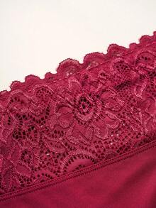 1pc Wine Red High Waist Lace Decor Medium Stretch Women's Casual Panties - Burgundy - View 5